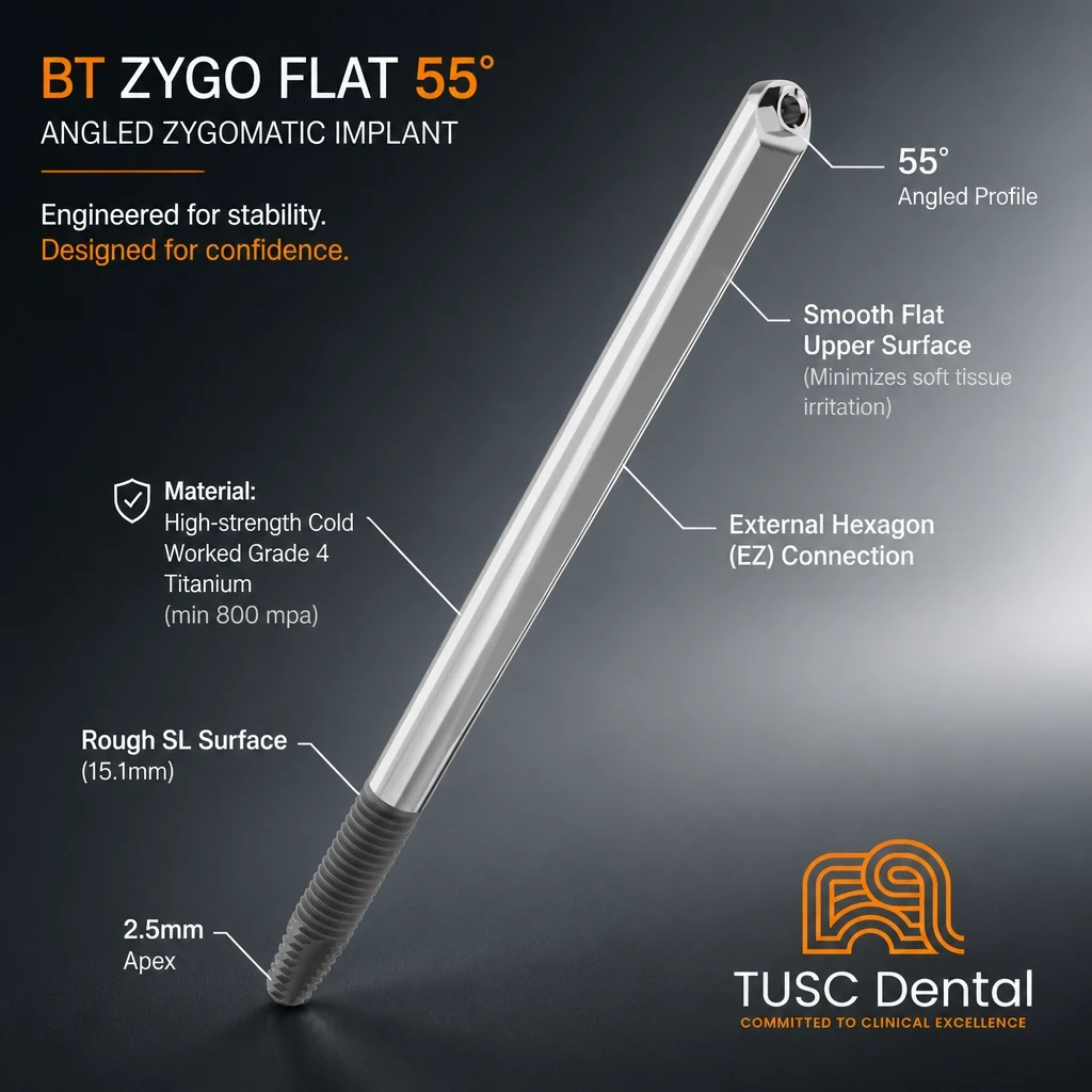 BT ZYGO FLAT 55° angled zygomatic implant technical artwork
